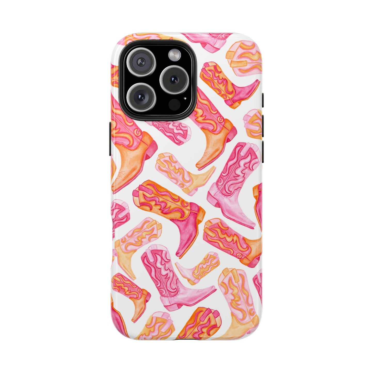 Tossed Hot Pink & Orange Cowboy Boots Tough Phone Cases | Various Models Available