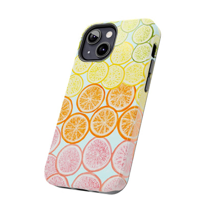 Ombré Citrus Grapefruit, Oranges, Lemons, & Limes Watercolor Illustrated Light Blue Tough Phone Case | Various Models Available