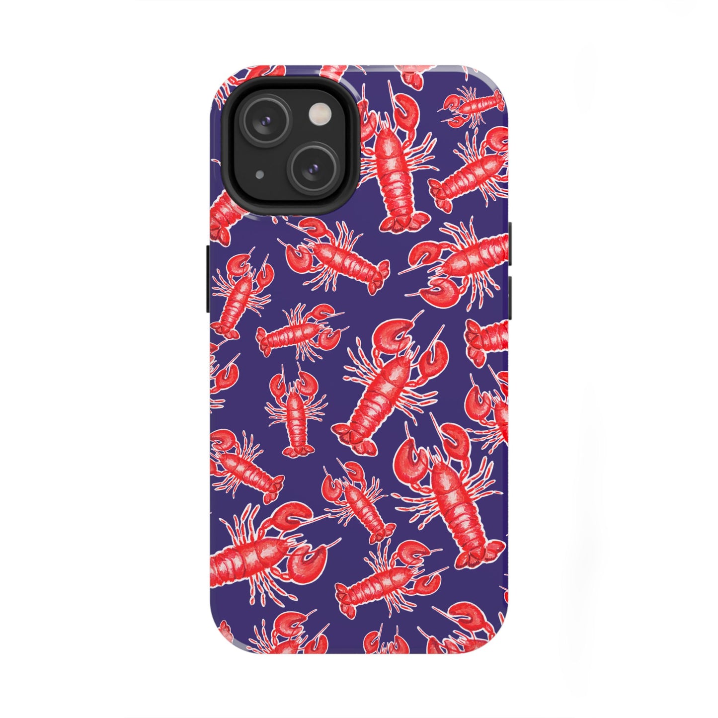 Red Lobster Watercolor Illustrated Tossed Pattern Navy Coastal Nautical Tough Phone Case | Various Models