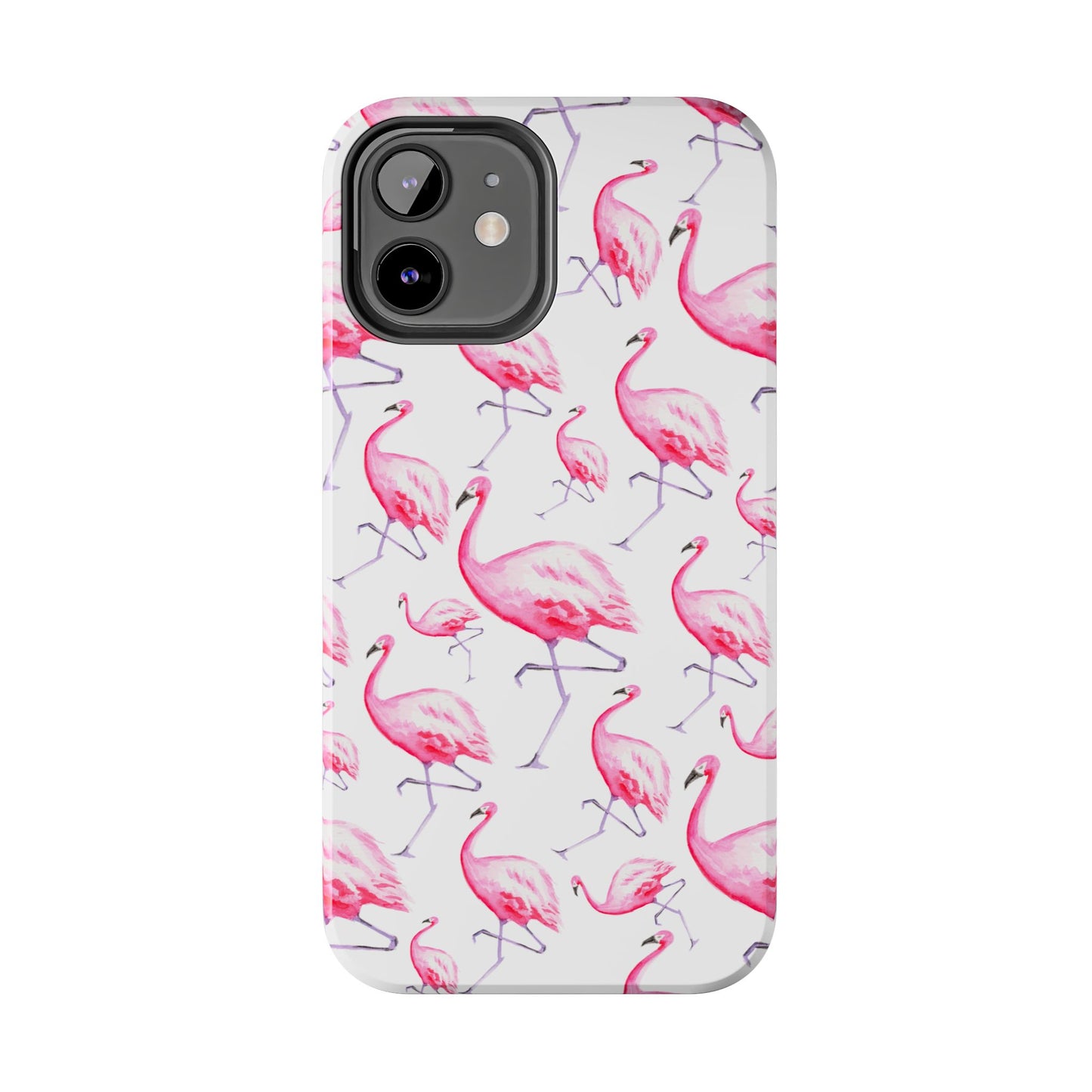 Hot Pink Flamingos Watercolor Illustrated Tossed Pattern Phone Case | Various Models