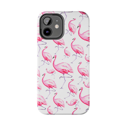 Hot Pink Flamingos Watercolor Illustrated Tossed Pattern Phone Case | Various Models