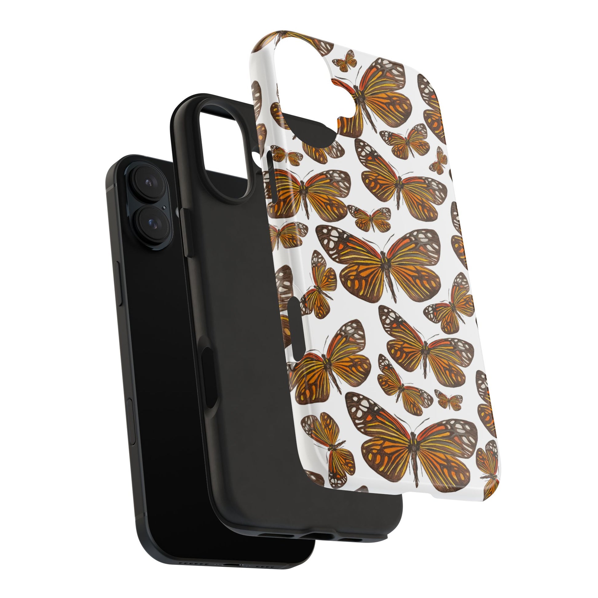 Black & Orange Butterfly Watercolor Illustrated Tossed Pattern Tough Phone Case | Various Models