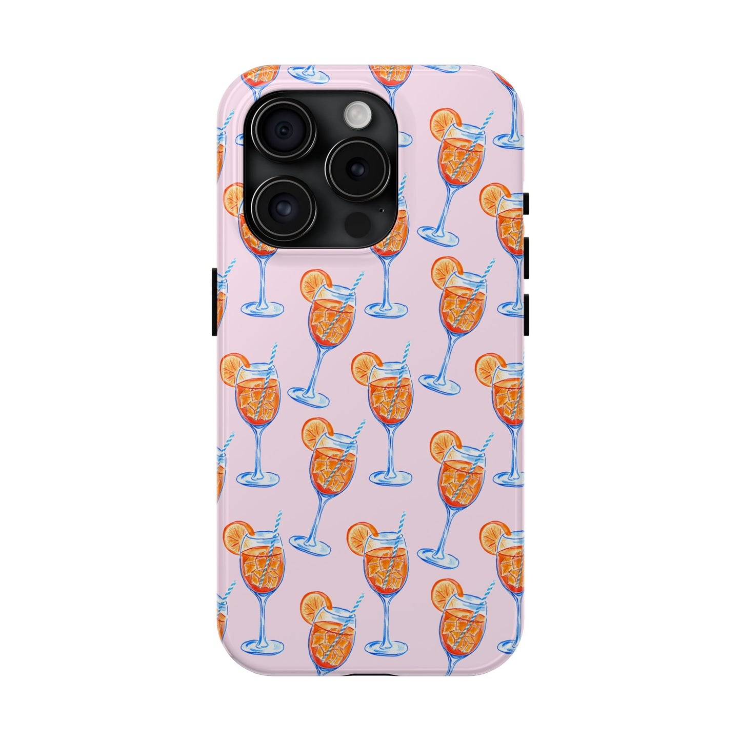 Orange & Blue Aperol Spritz Watercolor Patterned Blush Pink Tough Phone Case | Various Models iPhone 15 Pro