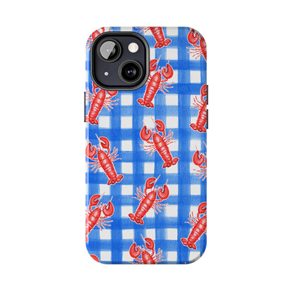 Blue Gingham Red Lobster Watercolor Patterned Phone Case | Various Models