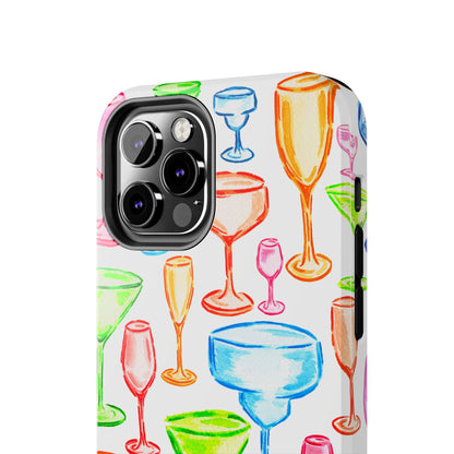 Monochromatic Margarita, Wine, Martini, and Champagne Flute Cocktail Glasses Watercolor Illustrated Tough Phone Case | Various Models Available