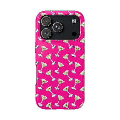 Hot Pink Mini Martini Watercolor Illustrated Tossed Pattern Tough Phone Case | Various Models Available iPhone 17 Pro