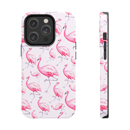 Pink Flamingos Watercolor Illustrated Tossed Pattern Blush Phone Case | Various Models iPhone 14 Pro