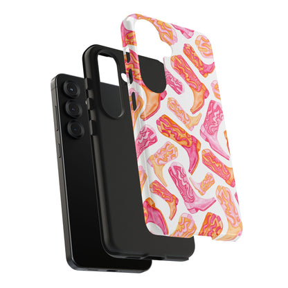 Tossed Hot Pink & Orange Cowboy Boots Tough Phone Cases | Various Models Available
