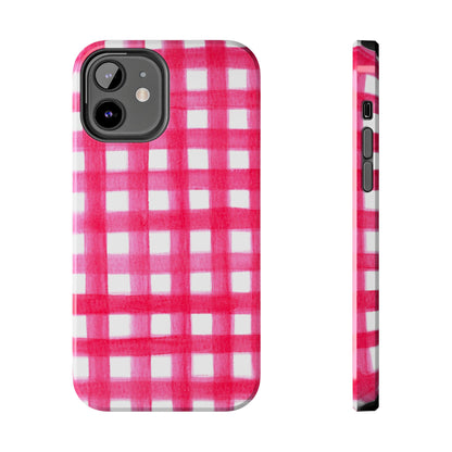 Hot Pink Gingham Watercolor Preppy Tough Phone Case | Various models iPhone 12