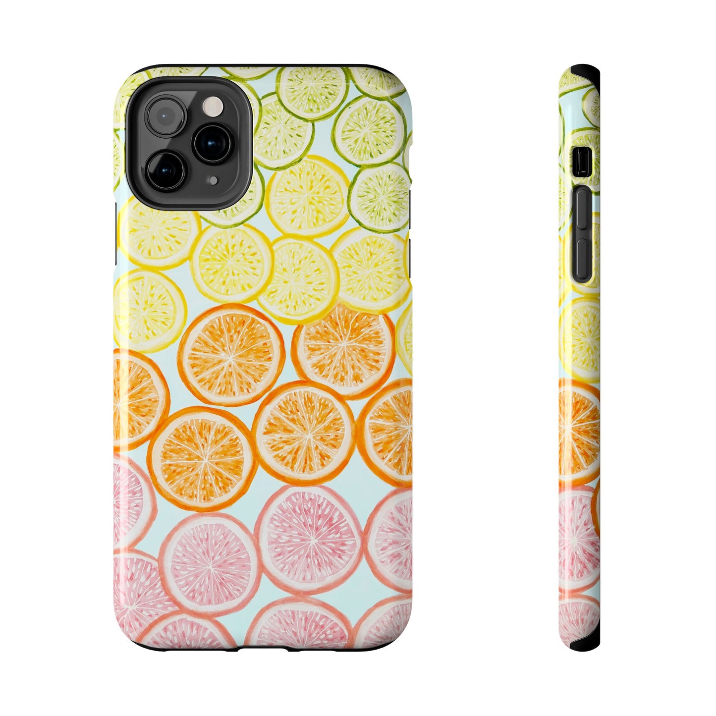 Ombré Citrus Grapefruit, Oranges, Lemons, & Limes Watercolor Illustrated Light Blue Tough Phone Case | Various Models Available