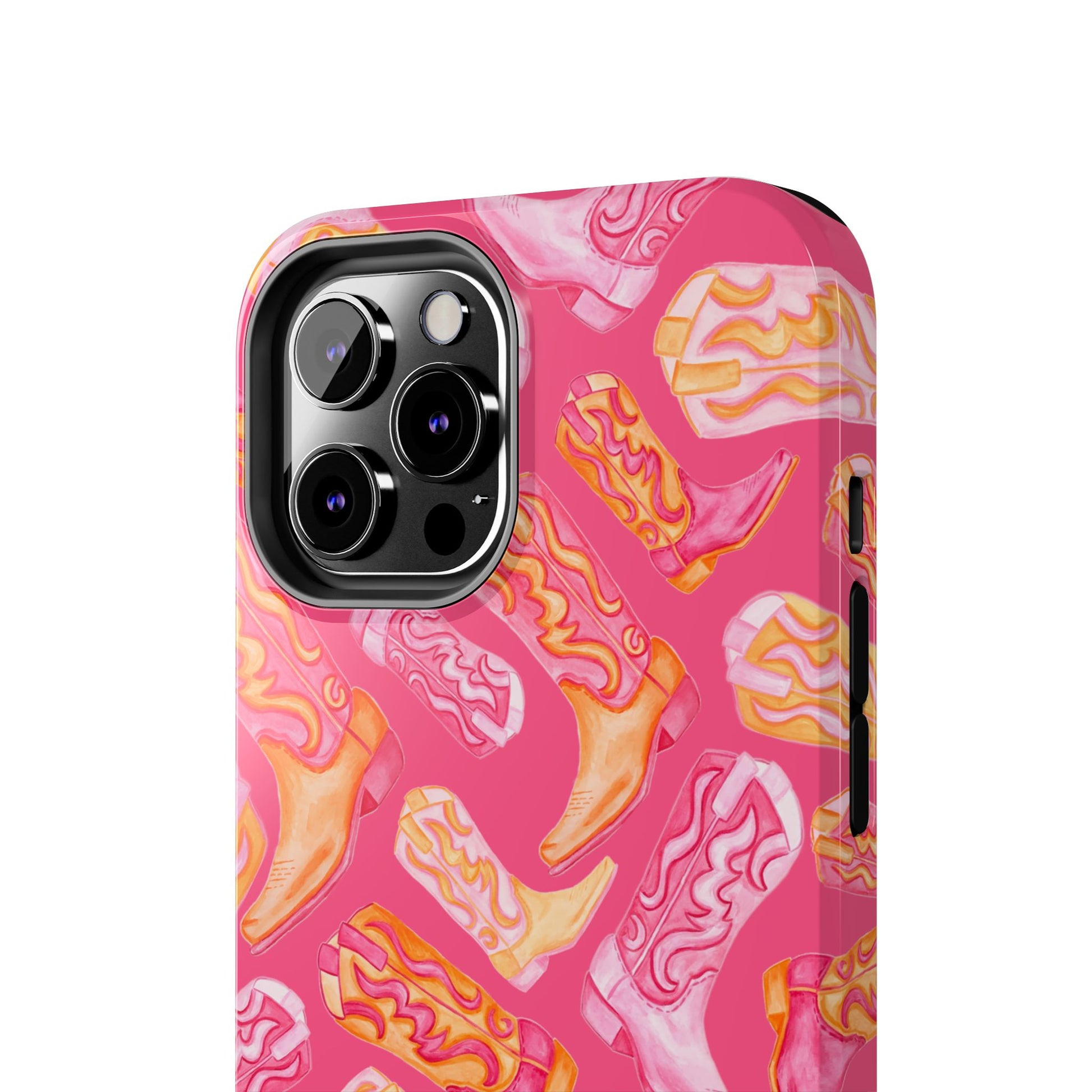 Tossed Hot Pink & Orange Watercolor Cowboy Boots Hot Pink Tough Phone Cases | Various Models