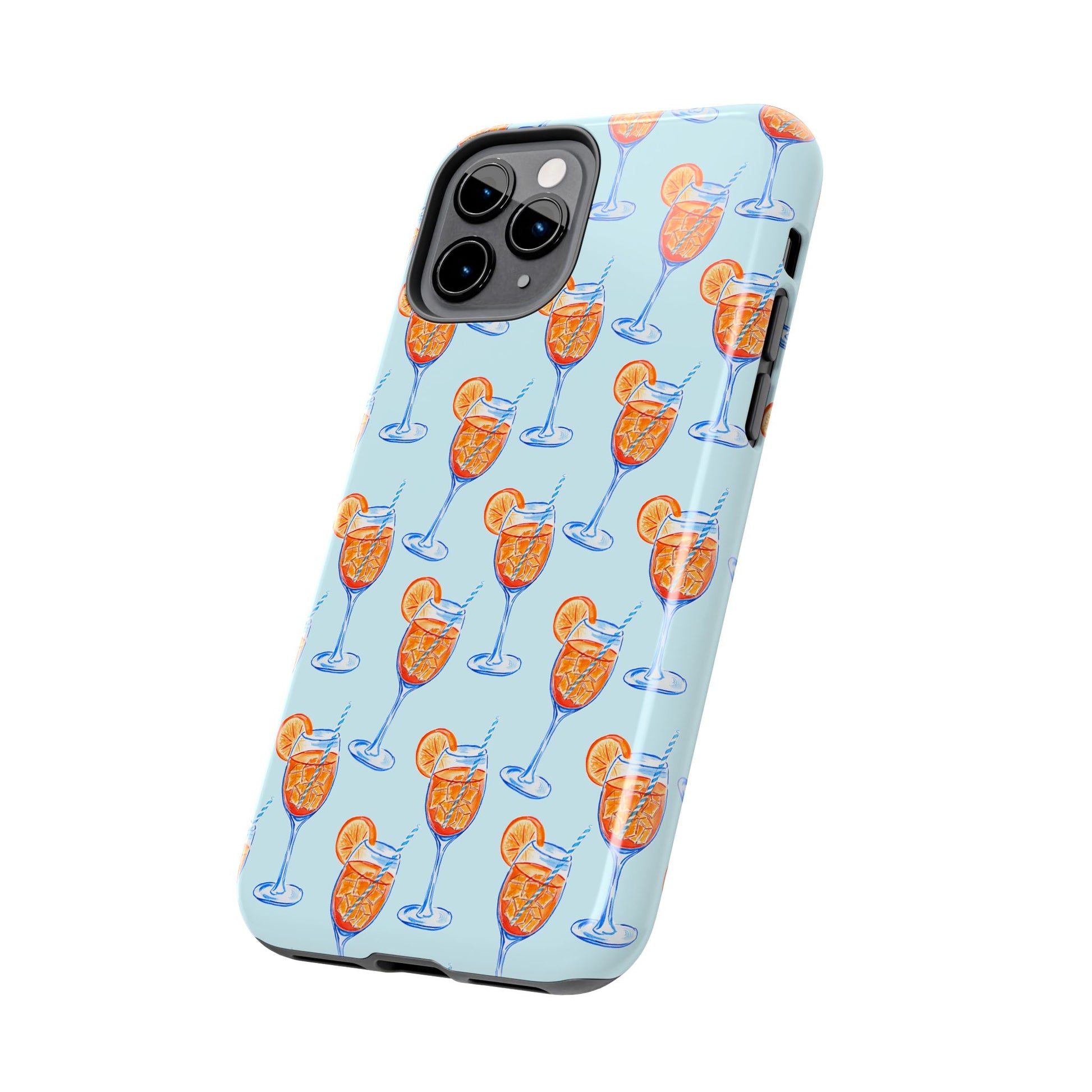 Orange & Blue Aperol Spritz Watercolor Pattern Turquoise Phone Case | Various Models