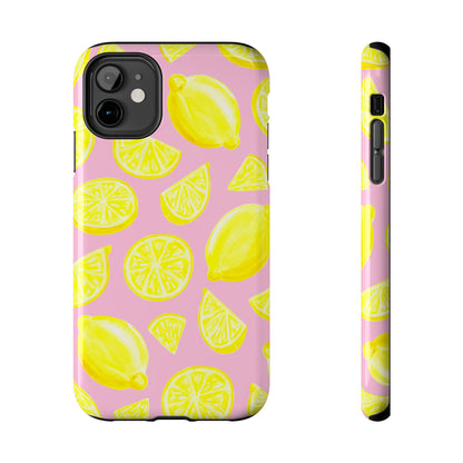 Bright Yellow Lemons Watercolor Illustrated Tossed Pattern Light Pink Tough Phone Case | Various Models