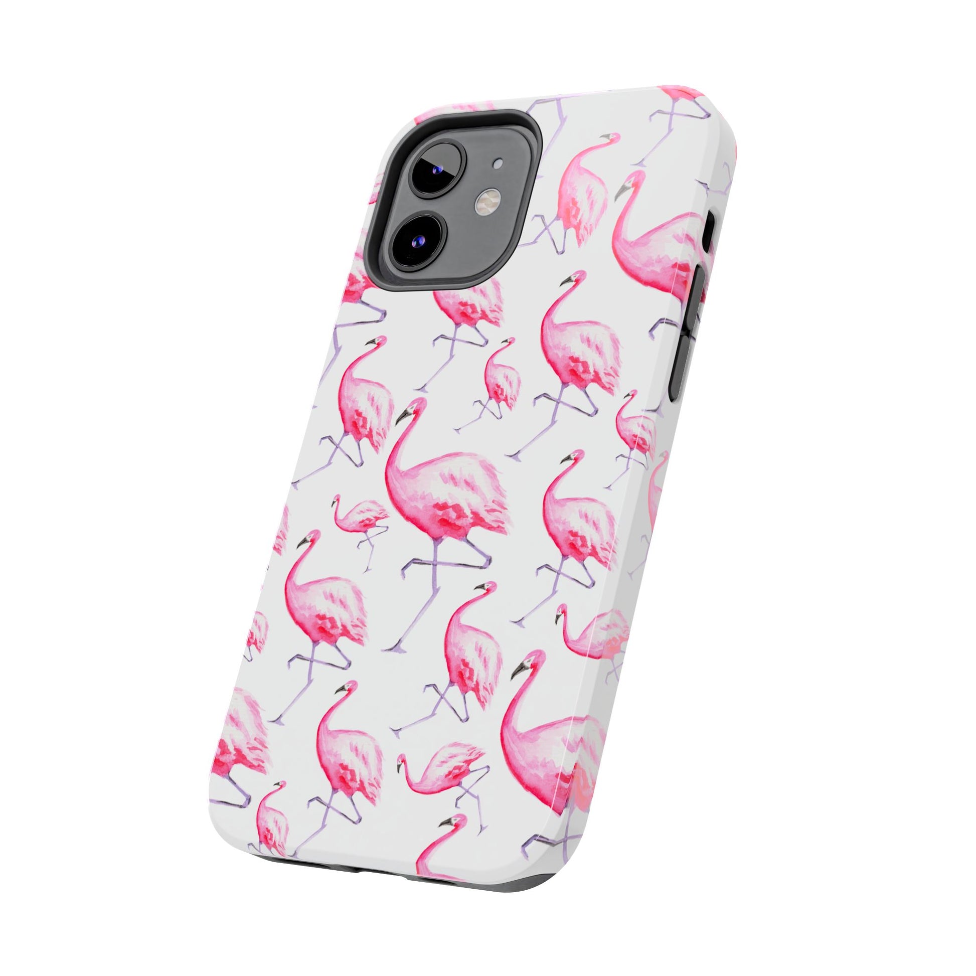 Hot Pink Flamingos Watercolor Illustrated Tossed Pattern Phone Case | Various Models