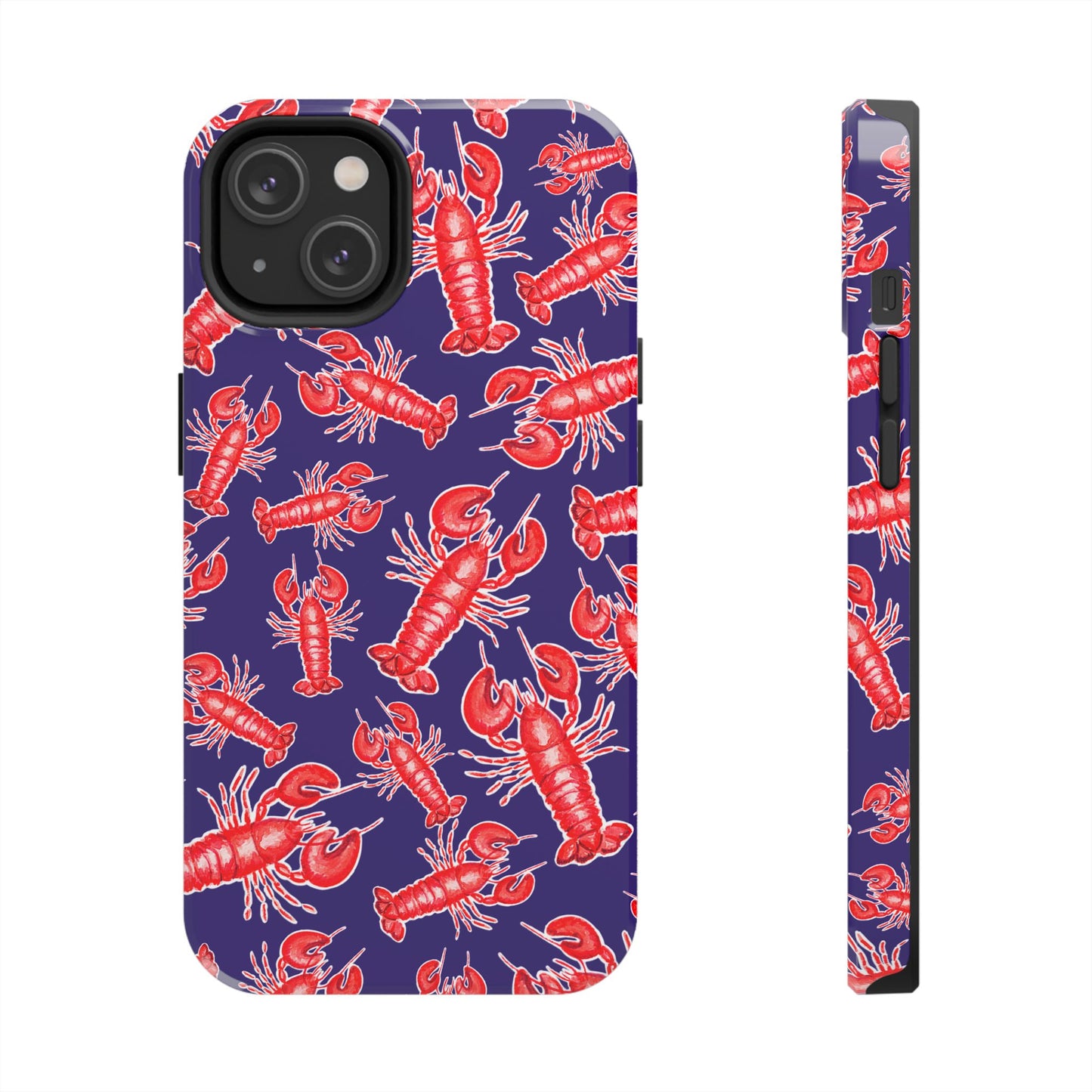 Red Lobster Watercolor Illustrated Tossed Pattern Navy Coastal Nautical Tough Phone Case | Various Models