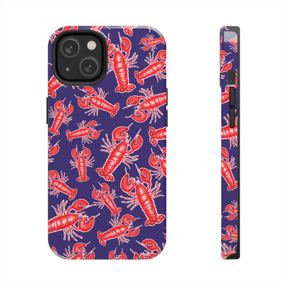 Red Lobster Watercolor Illustrated Tossed Pattern Navy Coastal Nautical Tough Phone Case | Various Models