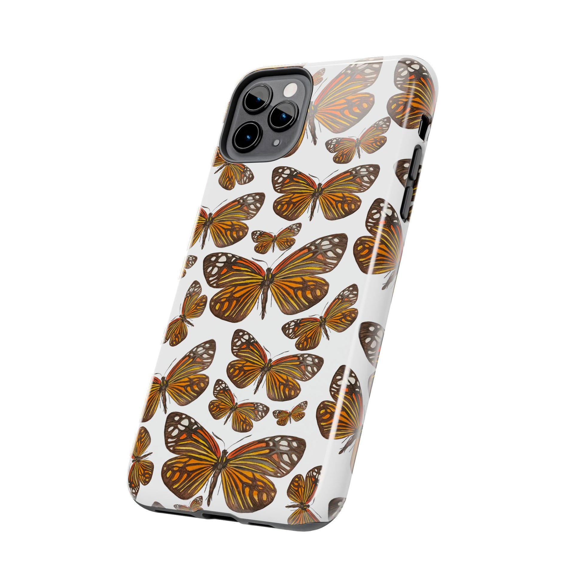 Black & Orange Butterfly Watercolor Illustrated Tossed Pattern Tough Phone Case | Various Models