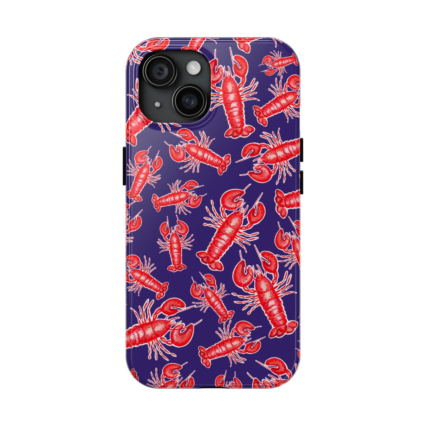 Red Lobster Watercolor Illustrated Tossed Pattern Navy Coastal Nautical Tough Phone Case | Various Models