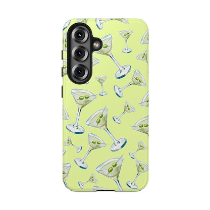 Watercolor Blue and Green Martinis Tossed Illustrated Pattern Yellow Tough Phone Case | Various Models