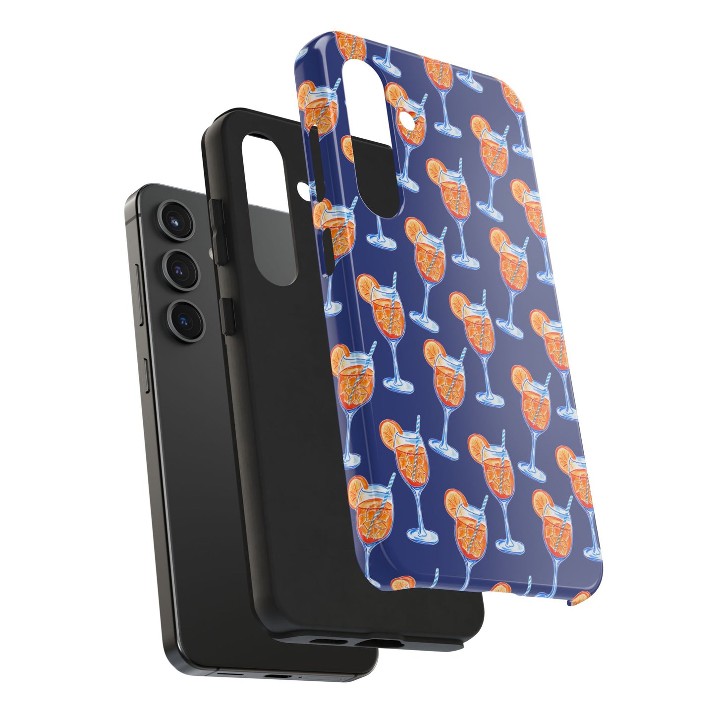 Orange & Blue Aperol Spritz Watercolor Pattern Navy Tough Case | Various Models