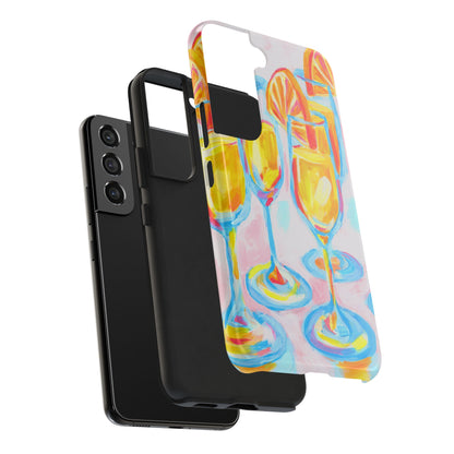Pink Orange Mimosas Blue Champagne Flutes Abstract Acrylic Tough Phone Case | Various Models