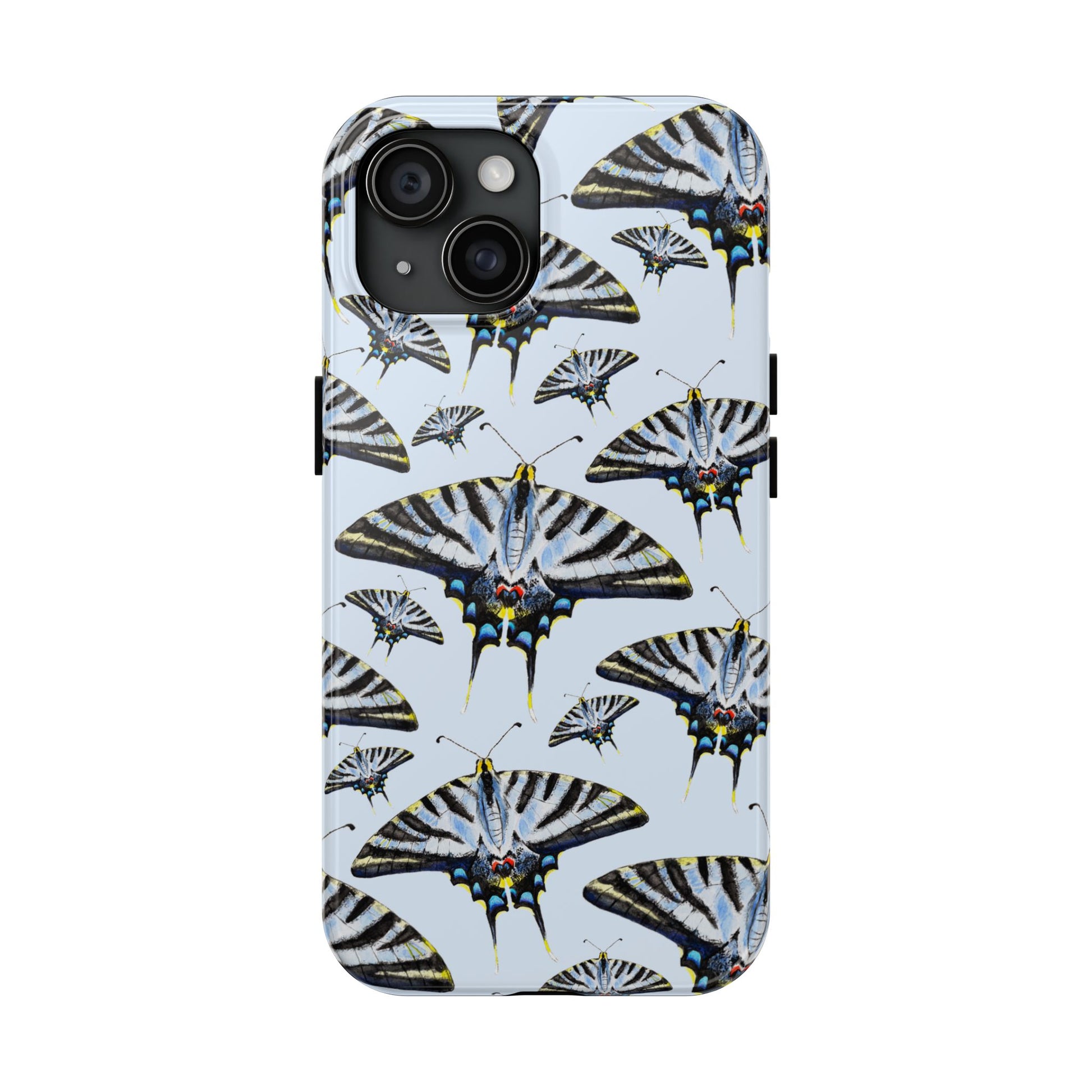 Light Blue Swallowtail Butterflies Watercolor Illustrated Pale Blue Tough Phone Case | Various Models iPhone 15