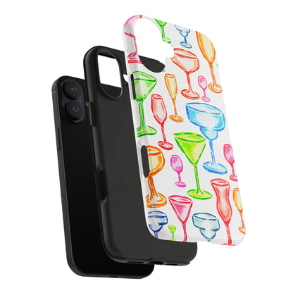 Monochromatic Margarita, Wine, Martini, and Champagne Flute Cocktail Glasses Watercolor Illustrated Tough Phone Case | Various Models Available