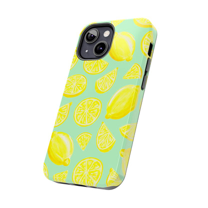Bright Yellow Lemons Watercolor Illustrated Tossed Pattern Mint Green Tough Phone Case | Various Models