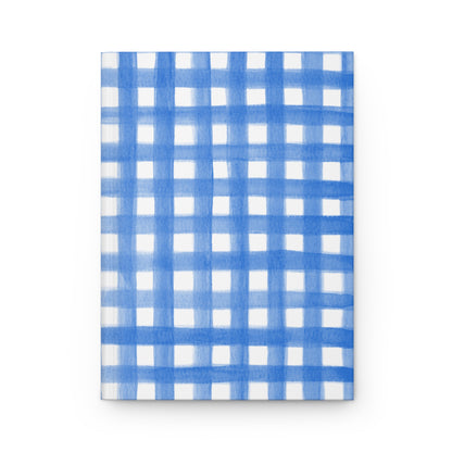 Blue Gingham Watercolor Illustrated Hardcover Lined Journal Matte 8"x5.75" Journal