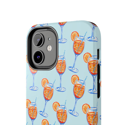 Orange & Blue Aperol Spritz Watercolor Pattern Turquoise Phone Case | Various Models