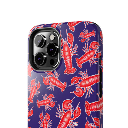 Red Lobster Watercolor Illustrated Tossed Pattern Navy Coastal Nautical Tough Phone Case | Various Models
