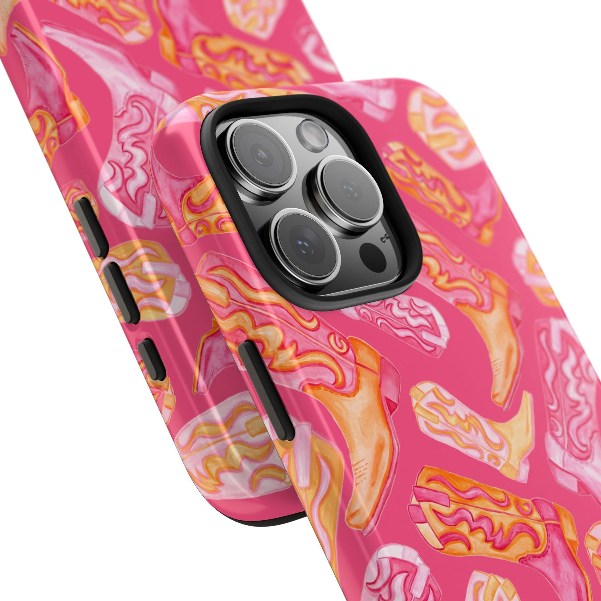 Tossed Hot Pink & Orange Watercolor Cowboy Boots Hot Pink Tough Phone Cases | Various Models