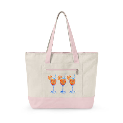 Aperol Spritz Trio Watercolor Printed Zippered Canvas Tote 18" x 14" | Various Colors 18" x 14" x 4.5" Natural Light Pink