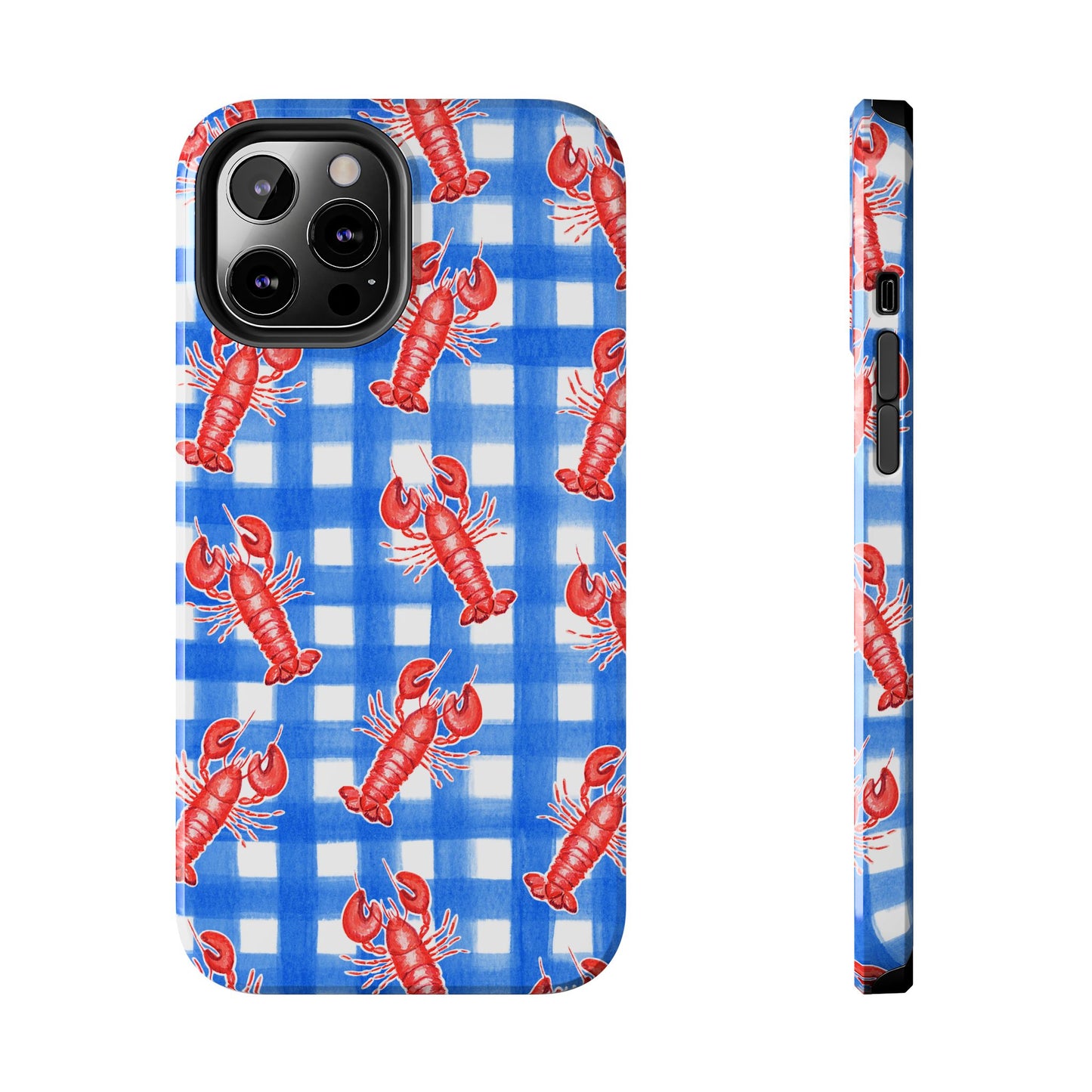 Blue Gingham Red Lobster Watercolor Patterned Phone Case | Various Models