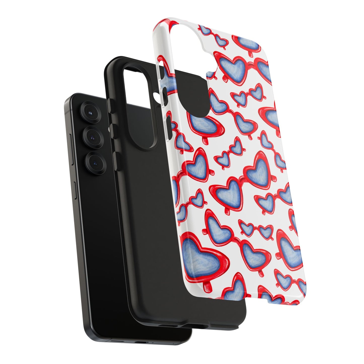 Red, White, & Blue Heart Shaped Watercolor Sunglasses Tossed Pattern Tough Phone Cases
