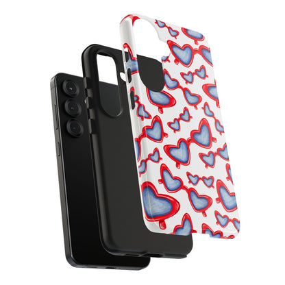 Red, White, & Blue Heart Shaped Watercolor Sunglasses Tossed Pattern Tough Phone Cases