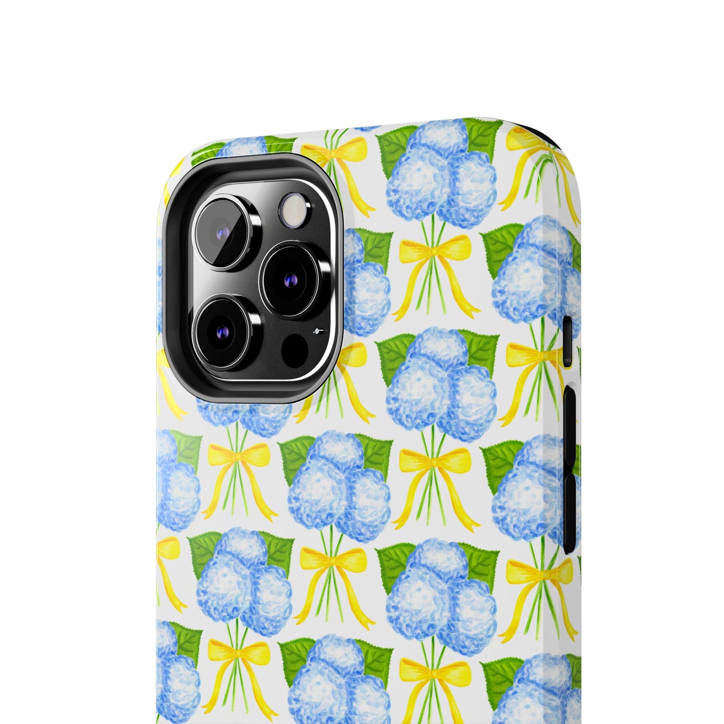 Blue Hydrangea Bouquets with Yellow Bow Ribbon Watercolor Illustrated Patterned Tough Phone Case | Various Models
