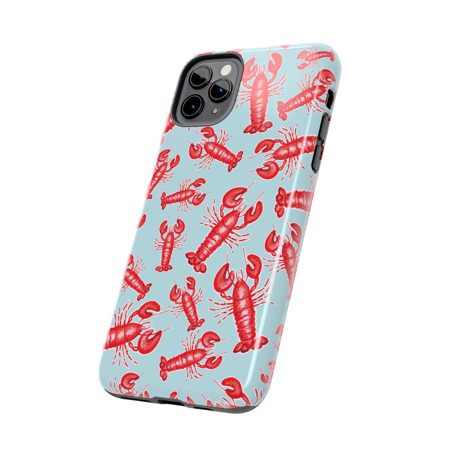Red Lobster Watercolor Illustrated Tossed Pattern Light Blue Tough Phone Case | Various Models
