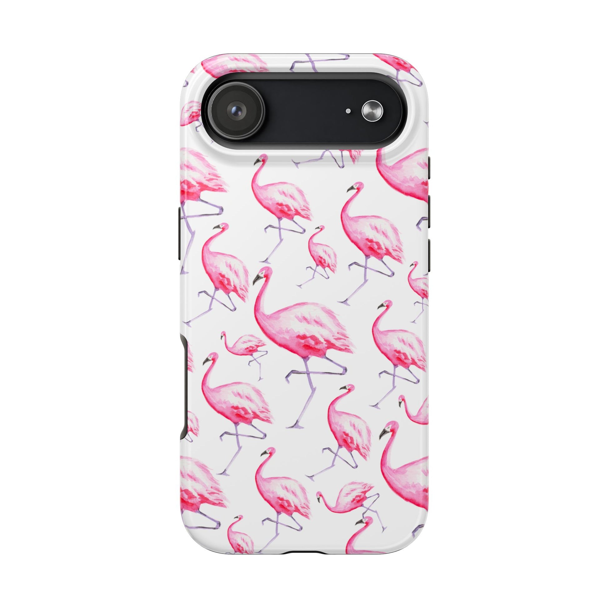 Hot Pink Flamingos Watercolor Illustrated Tossed Pattern Phone Case | Various Models iPhone 17 Air