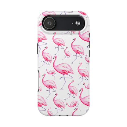 Hot Pink Flamingos Watercolor Illustrated Tossed Pattern Phone Case | Various Models iPhone 17 Air