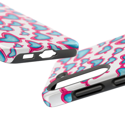 Pink & Blue Heart Shaped Sunglasses Watercolor Illustrated Tossed Pattern Tough Case | Various Models