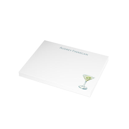 Stationery | Personalized Custom Watercolor Green & Blue Martini Flat Cards with Envelopes | Thank You Bridal Shower Bachelorette