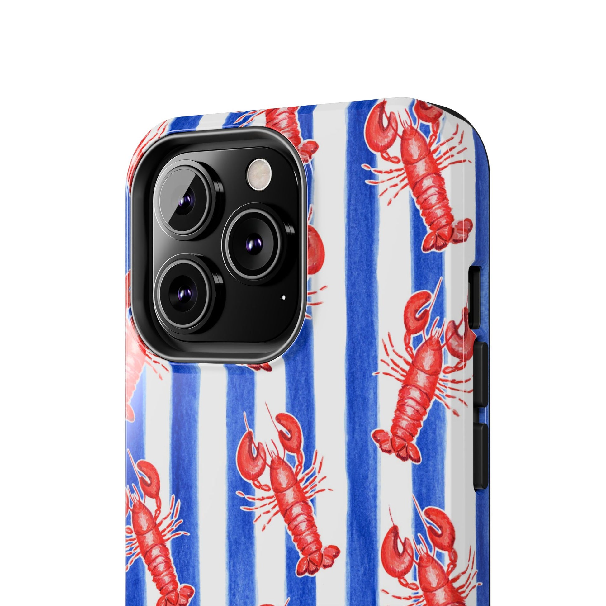 Blue & White Strip Red Lobster Watercolor Patterned Phone Case | Various Models