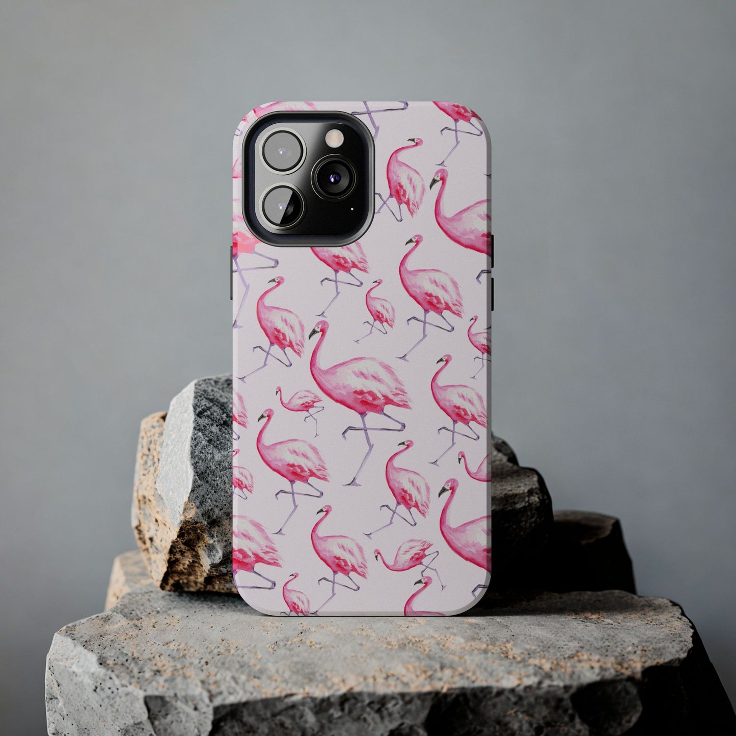 Pink Flamingos Watercolor Illustrated Tossed Pattern Blush Phone Case | Various Models