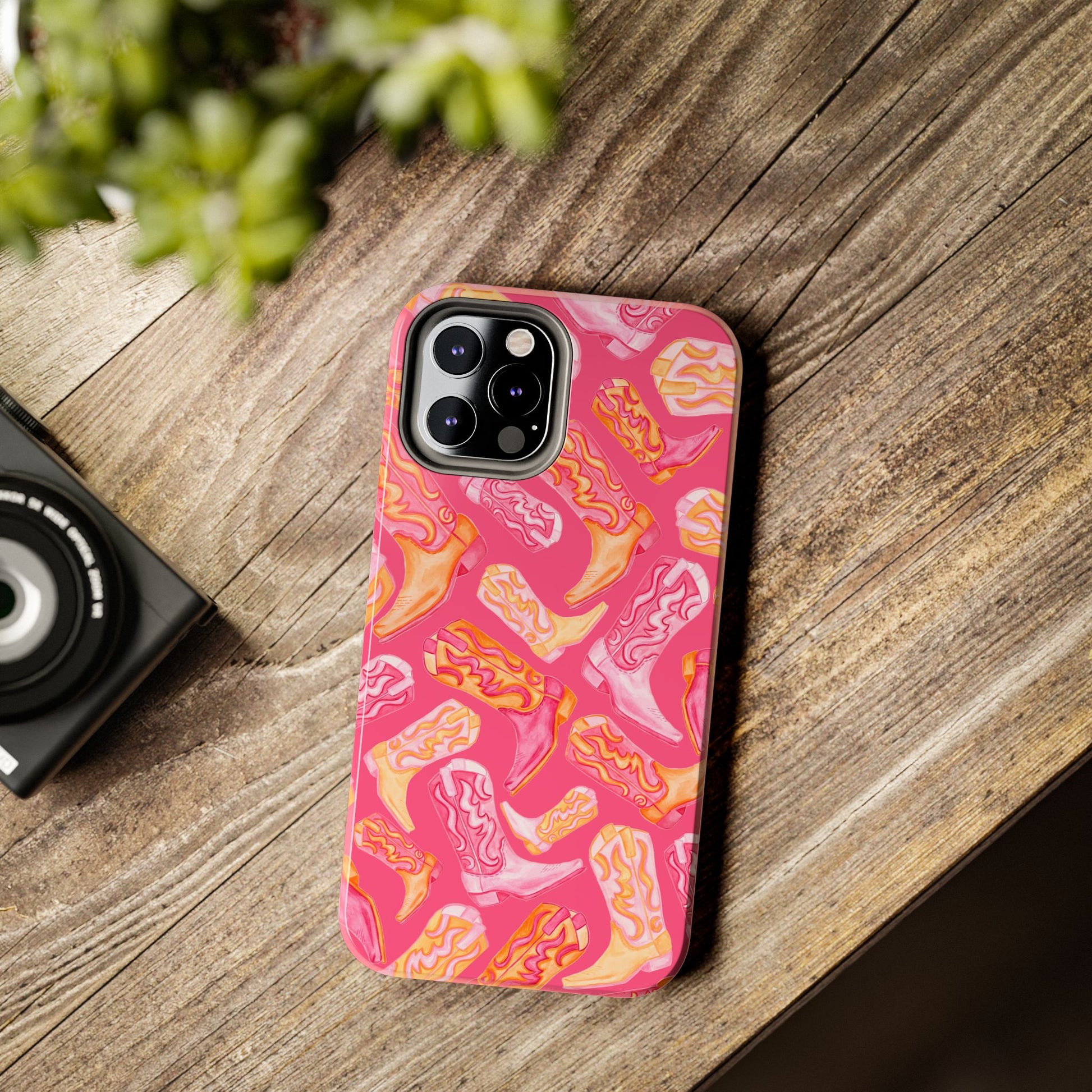 Tossed Hot Pink & Orange Watercolor Cowboy Boots Hot Pink Tough Phone Cases | Various Models
