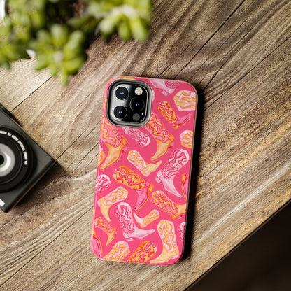 Tossed Hot Pink & Orange Watercolor Cowboy Boots Hot Pink Tough Phone Cases | Various Models