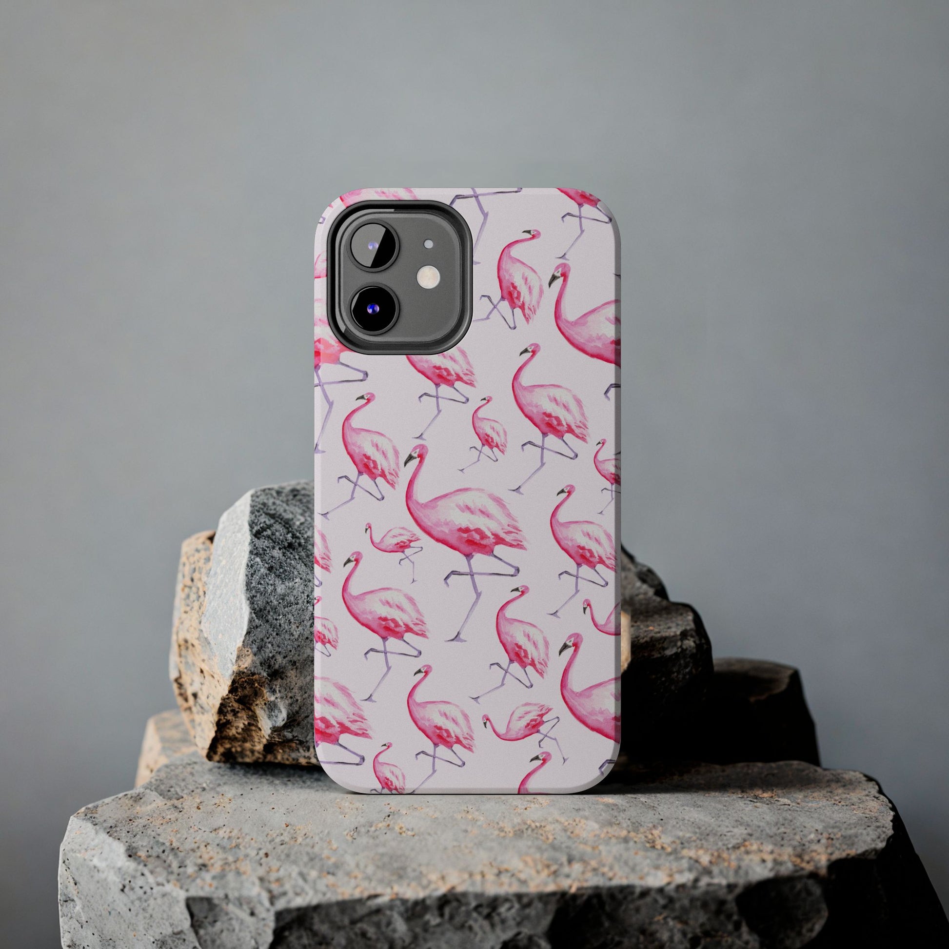 Pink Flamingos Watercolor Illustrated Tossed Pattern Blush Phone Case | Various Models