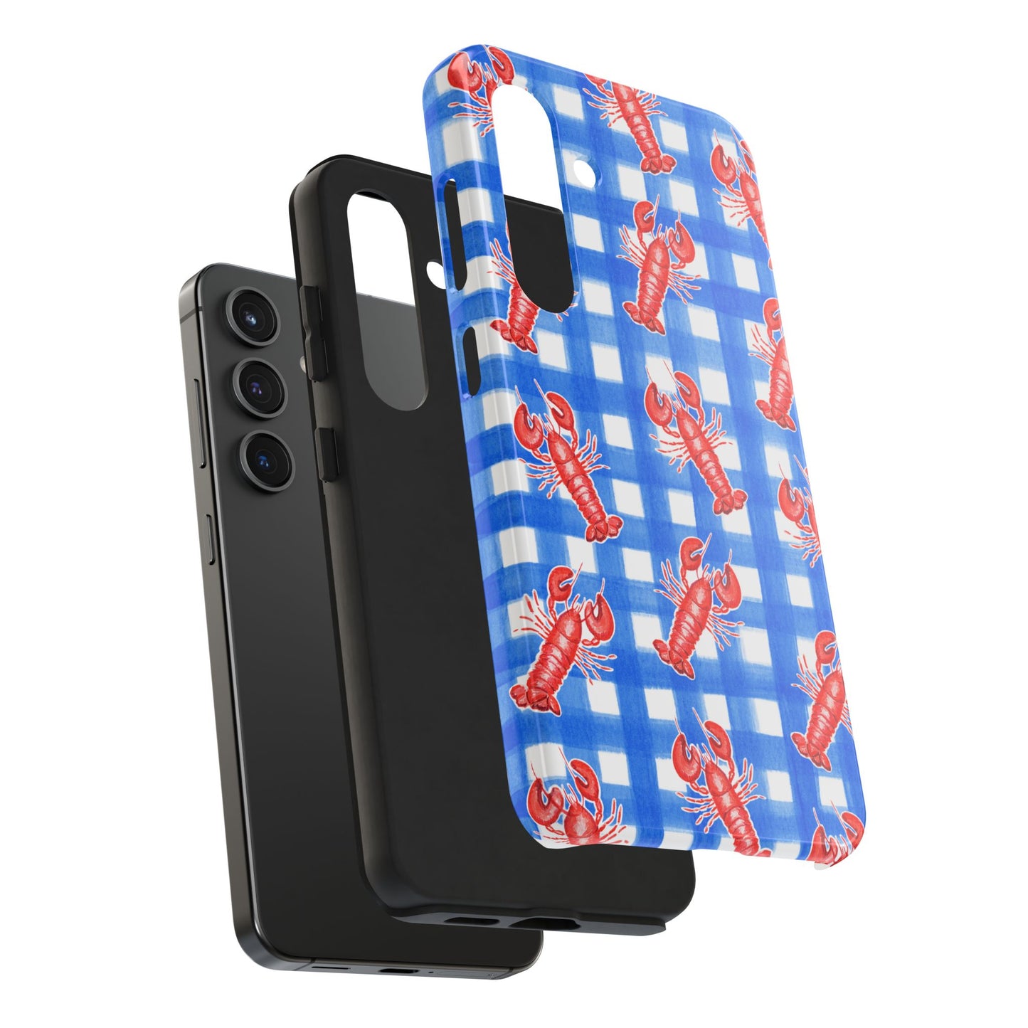 Blue Gingham Red Lobster Watercolor Patterned Phone Case | Various Models