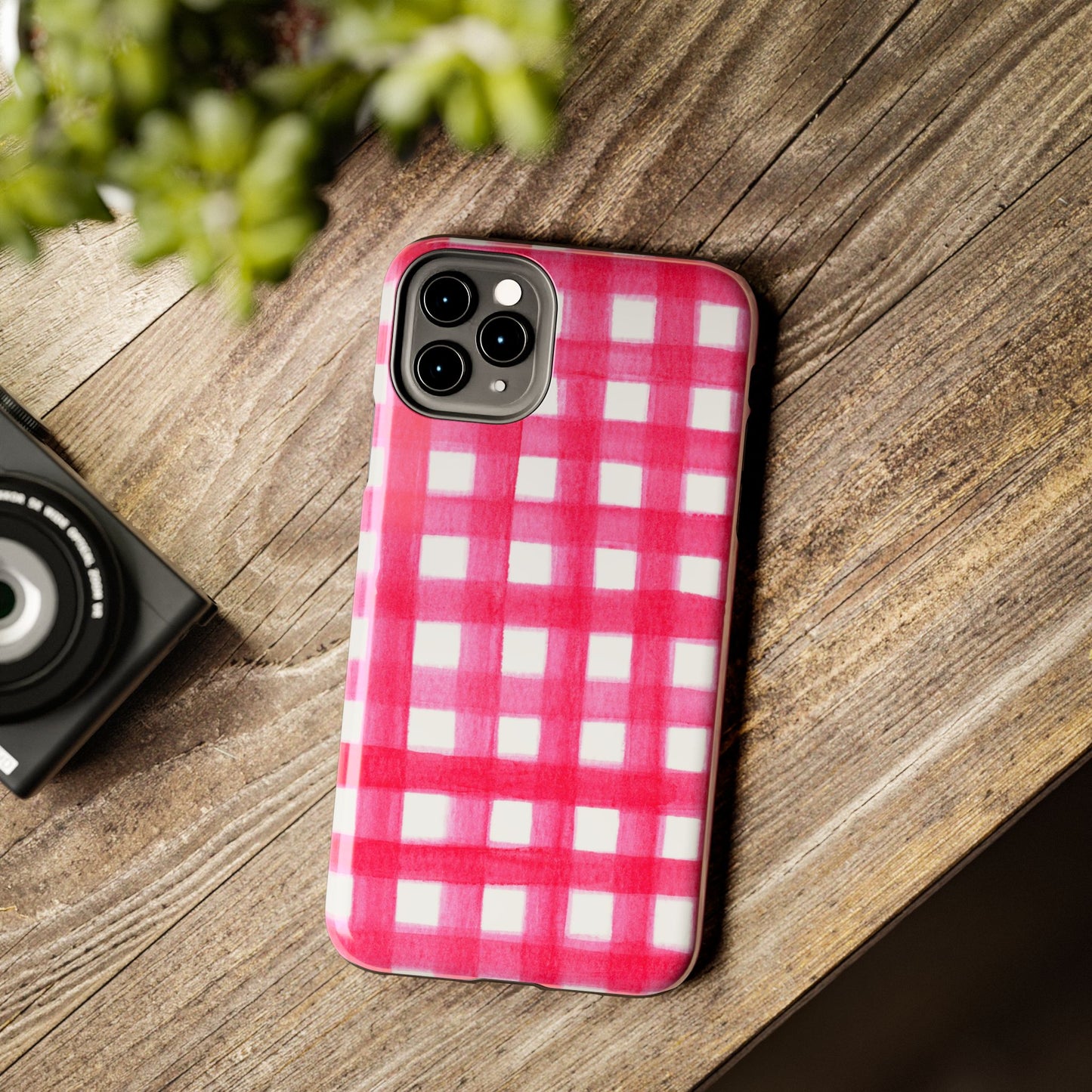 Hot Pink Gingham Watercolor Preppy Tough Phone Case | Various models
