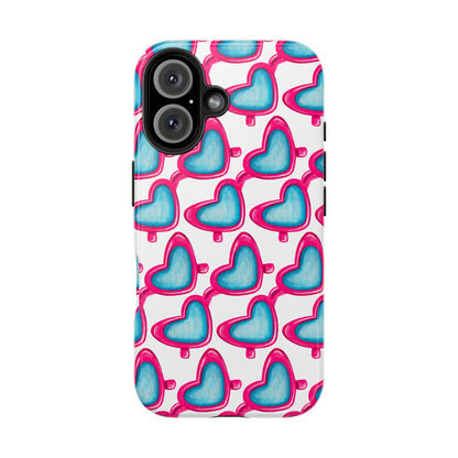 Pink Heart Shaped Sunglasses Watercolor Illustrated Tough Phone Case | Various Models iPhone 16